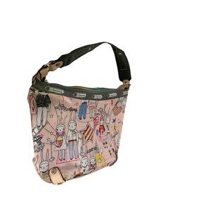 Leportsac Handbag Purse Shoulder Bag Pink Bunnies NY Paris FIFi Lapin 10.5x8x4